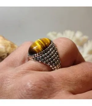 Bague argent chevalière homme oeil de tigre