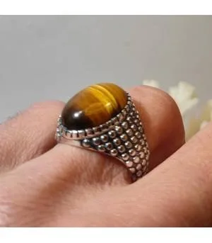 Bague argent chevalière homme oeil de tigre