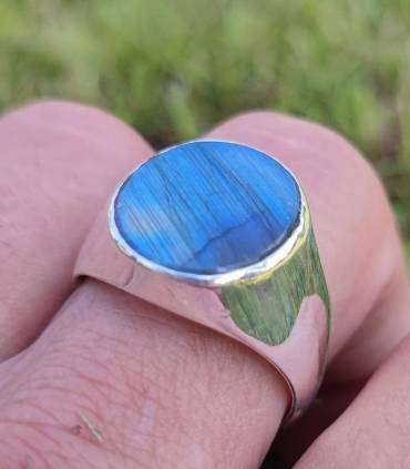 Bague argent épuré chevalière pierre naturelle labradorite