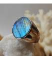 Bague argent épuré chevalière pierre naturelle labradorite