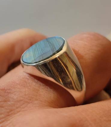 Bague argent épuré chevalière pierre naturelle labradorite