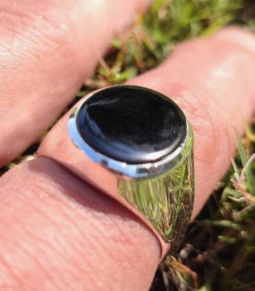 Bague argent chevalière pierre naturelle d'onyx noire