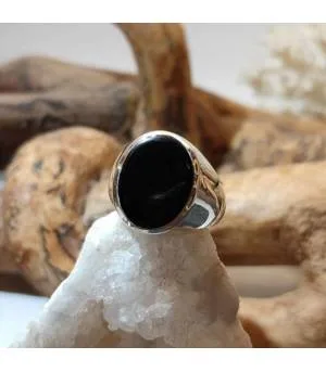 Bague argent chevalière pierre d'onyx noire