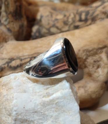 Bague argent chevalière pierre naturelle d'onyx noire