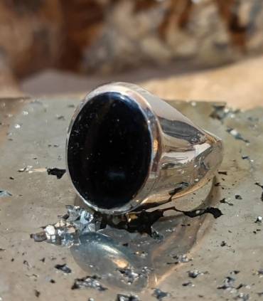 Bague argent chevalière pierre naturelle d'onyx noire