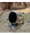 Bague argent chevalière pierre d'onyx noire