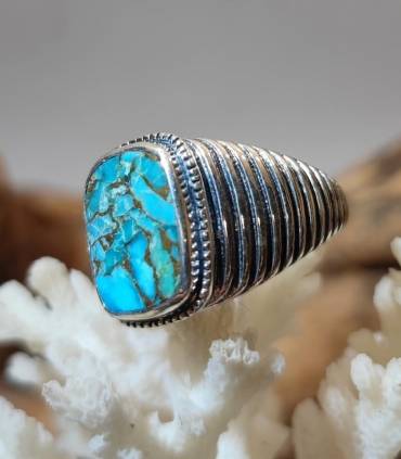 Bague royale turquoise et argent pour homme