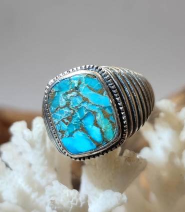 Bague royale turquoise et argent pour homme