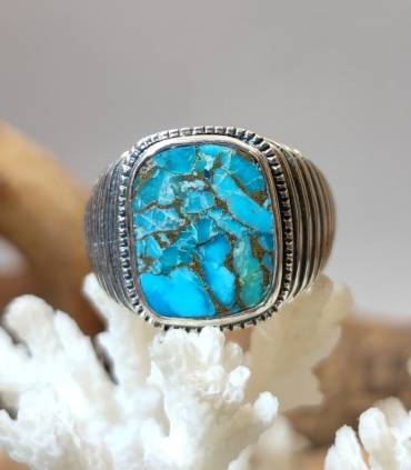 Bague royale turquoise et argent pour homme