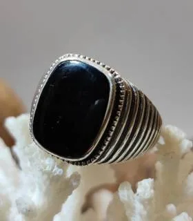 Bague royale chevalière argent onyx noir