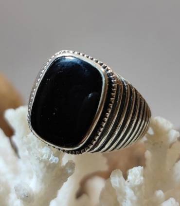 Bague royale chevalière argent onyx noir