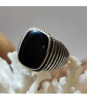 Bague royale chevalière argent onyx noir
