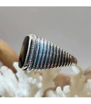 Bague royale chevalière argent onyx noir