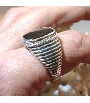 Bague royale chevalière argent onyx noir