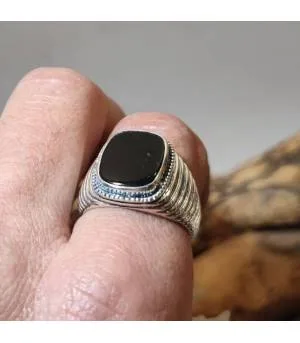 Bague royale chevalière argent onyx noir