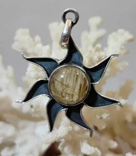 Pendentif "sunshine" argent quartz rutilé doré