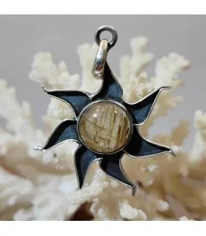 Pendentif "sunshine" argent quartz rutilé doré