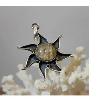 Pendentif "sunshine" argent quartz rutilé doré