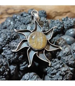 Pendentif "sunshine" argent quartz rutilé doré