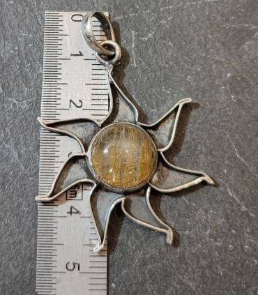 Pendentif "sunshine" en argent et pierre naturelle de quartz rutilé doré