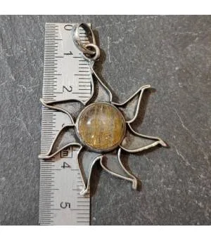 Pendentif "sunshine" argent quartz rutilé doré