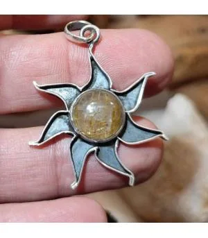Pendentif "sunshine" argent quartz rutilé doré