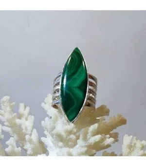 Bague argent bijou ethnique pierre naturelle malachite.