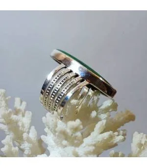 Bague argent bijou ethnique pierre naturelle malachite.