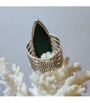 Bague argent bijou ethnique pierre naturelle malachite.