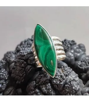 Bague argent bijou ethnique pierre naturelle malachite.