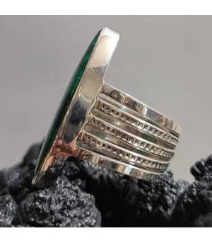 Bague argent bijou ethnique pierre naturelle malachite.