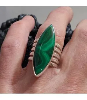 Bague argent bijou ethnique pierre naturelle malachite.