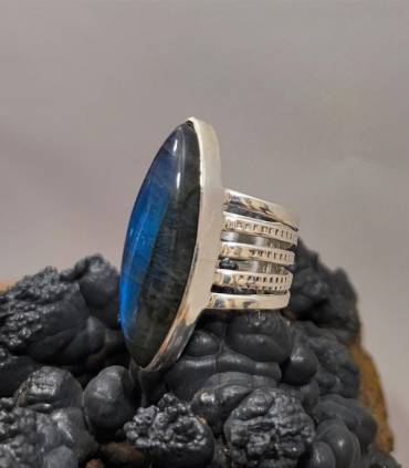 Bague argent pierre naturelle de labradorite bleue