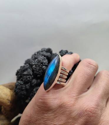 Bague argent pierre naturelle de labradorite bleue