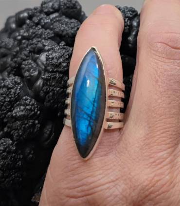 Bague argent pierre naturelle de labradorite bleue