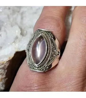 Bague argent bijou ethnique en quartz rose