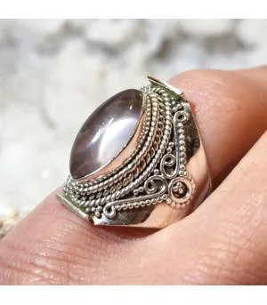 Bague argent bijou ethnique en quartz rose