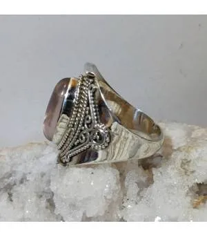 Bague argent bijou ethnique en quartz rose