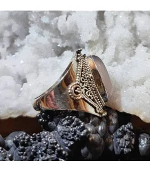 Bague argent bijou ethnique en quartz rose