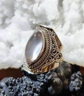Bague argent bijou ethnique en quartz rose
