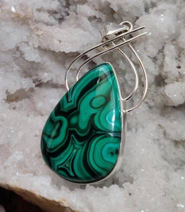 Pendentif arabesque argent bijou ethnique pierre naturelle malachite.