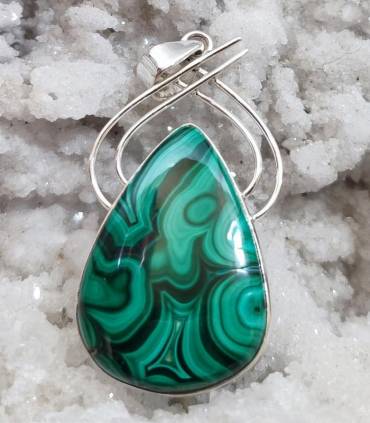 Pendentif arabesque argent bijou ethnique pierre naturelle malachite.