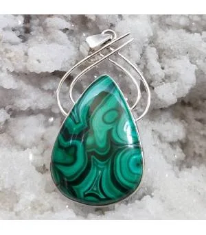 Pendentif arabesque argent bijou ethnique pierre naturelle malachite.
