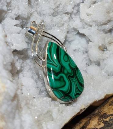 Pendentif arabesque argent bijou ethnique pierre naturelle malachite.