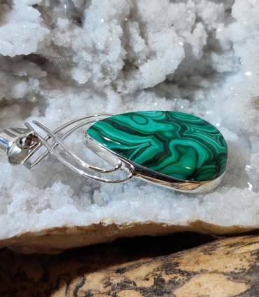 Pendentif arabesque argent bijou ethnique pierre naturelle malachite.