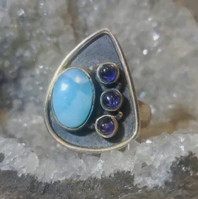 bague duo Larimar améthyste